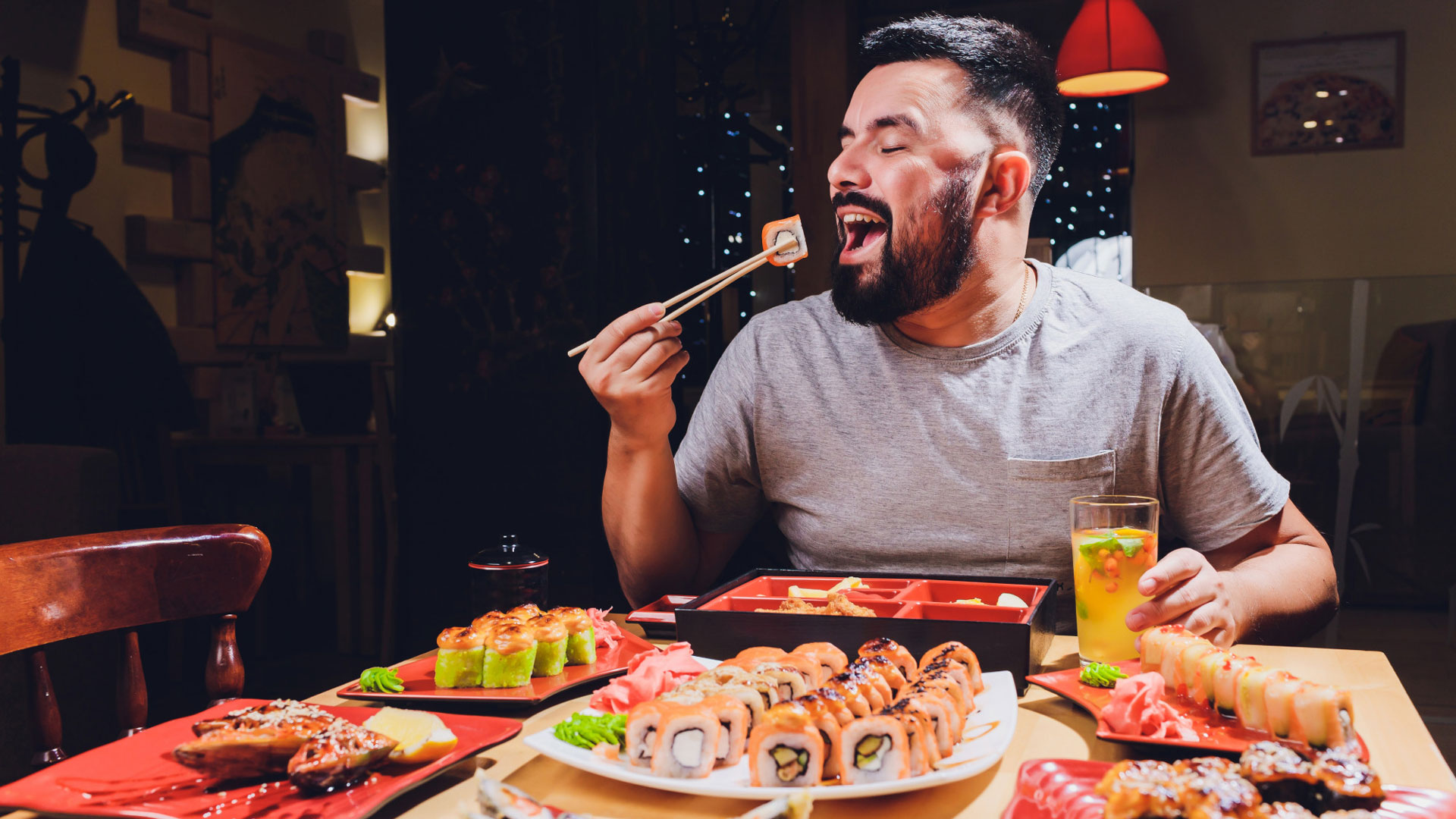 man eating food