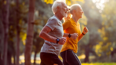 old couple running