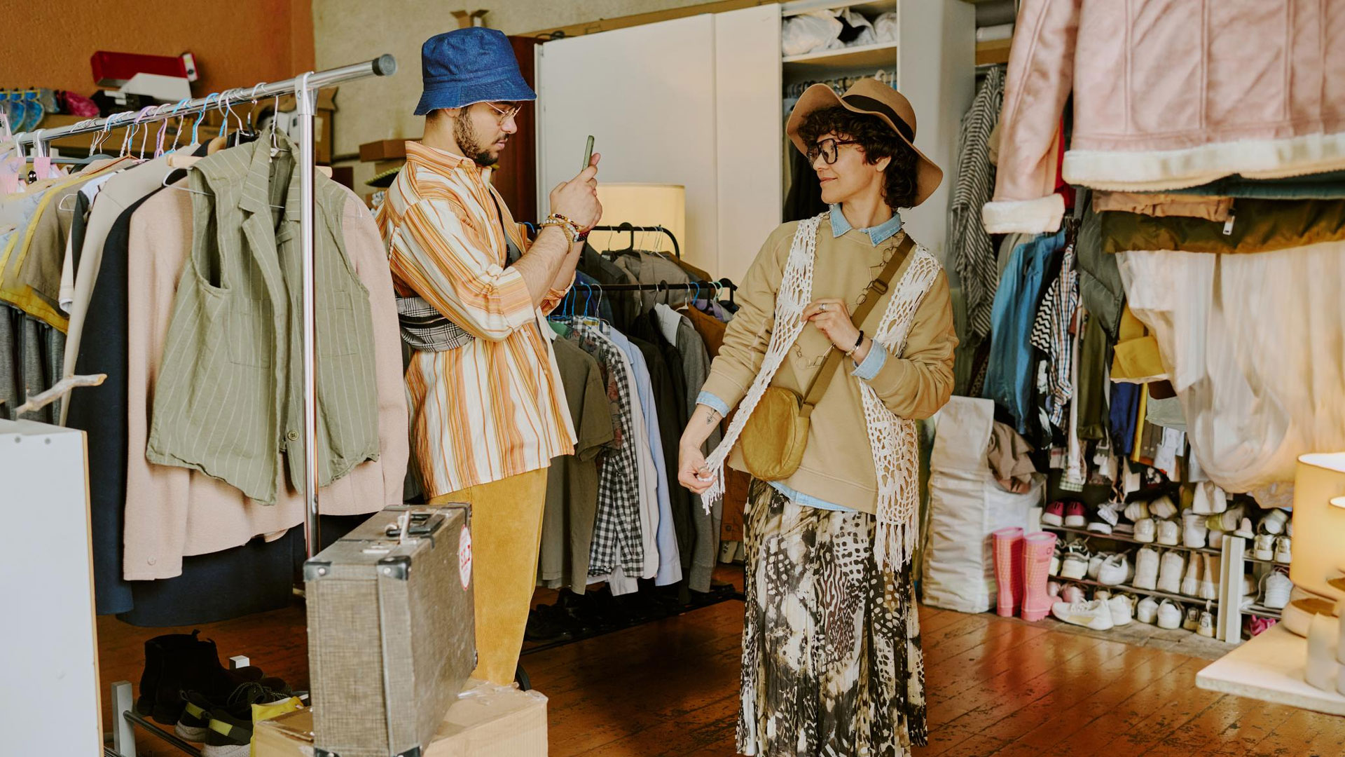 two people doing vintage shopping